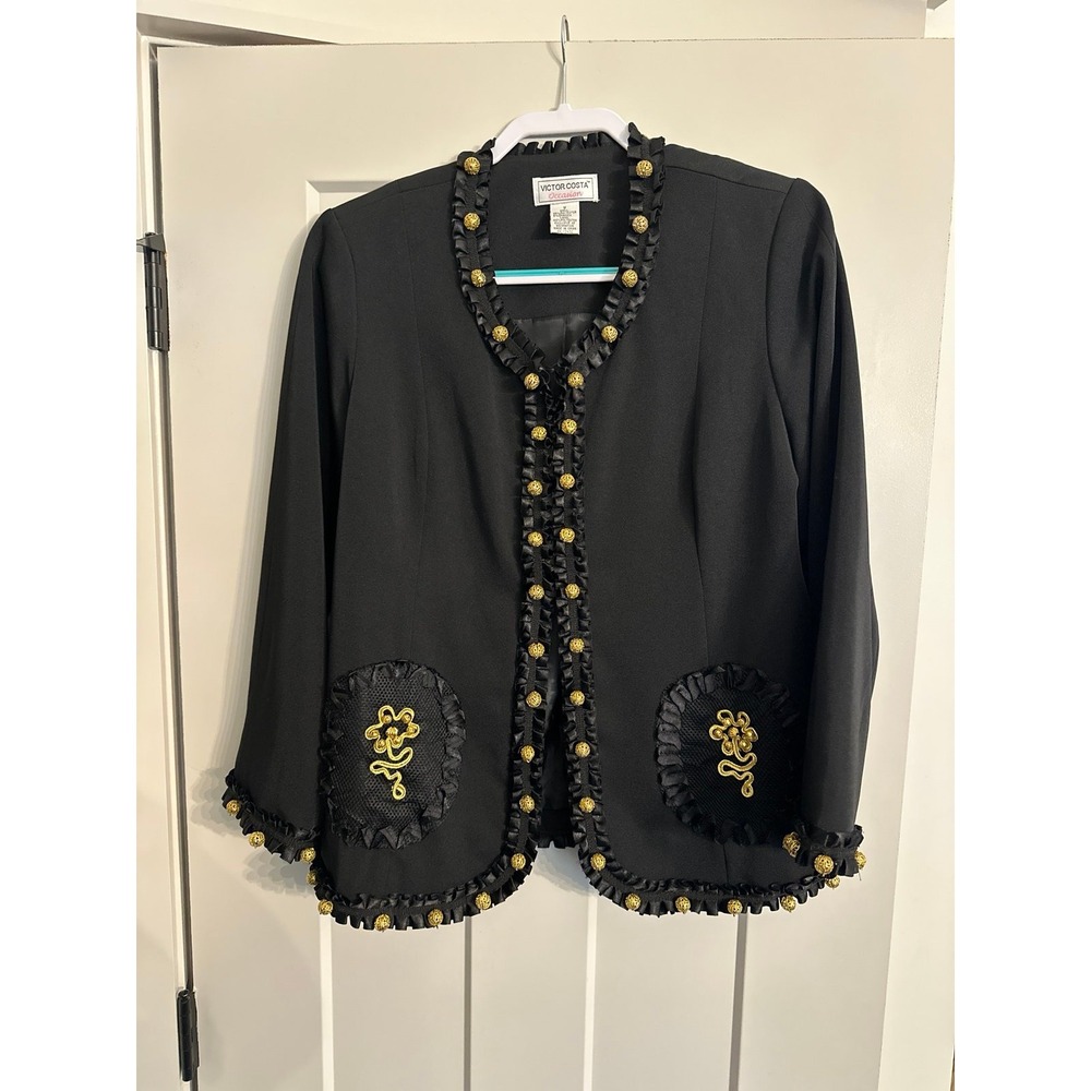 Vintage Victor Costa Evening Black Blazer Party Holiday Elegant Classic - Picture 1 of 8